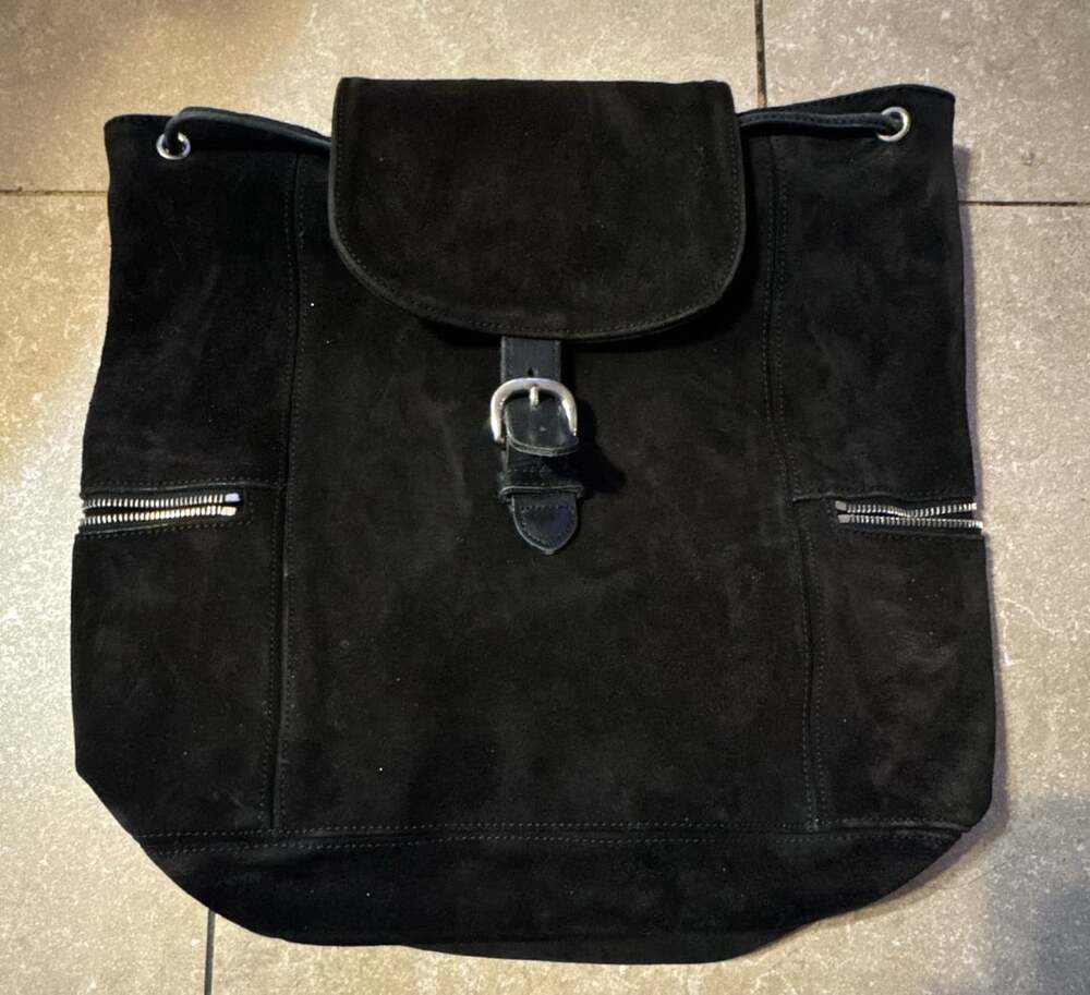 Calvin Klein Black Suede Leather Drawstring Backpack Bag
